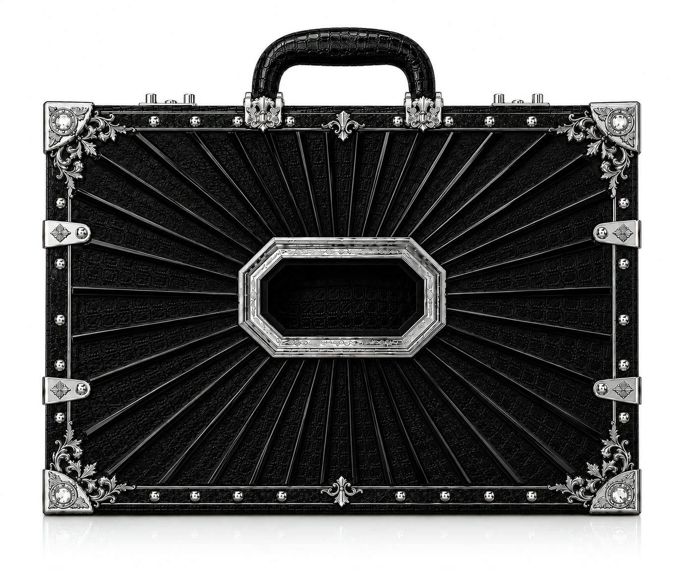 Black case, silver sunray lid