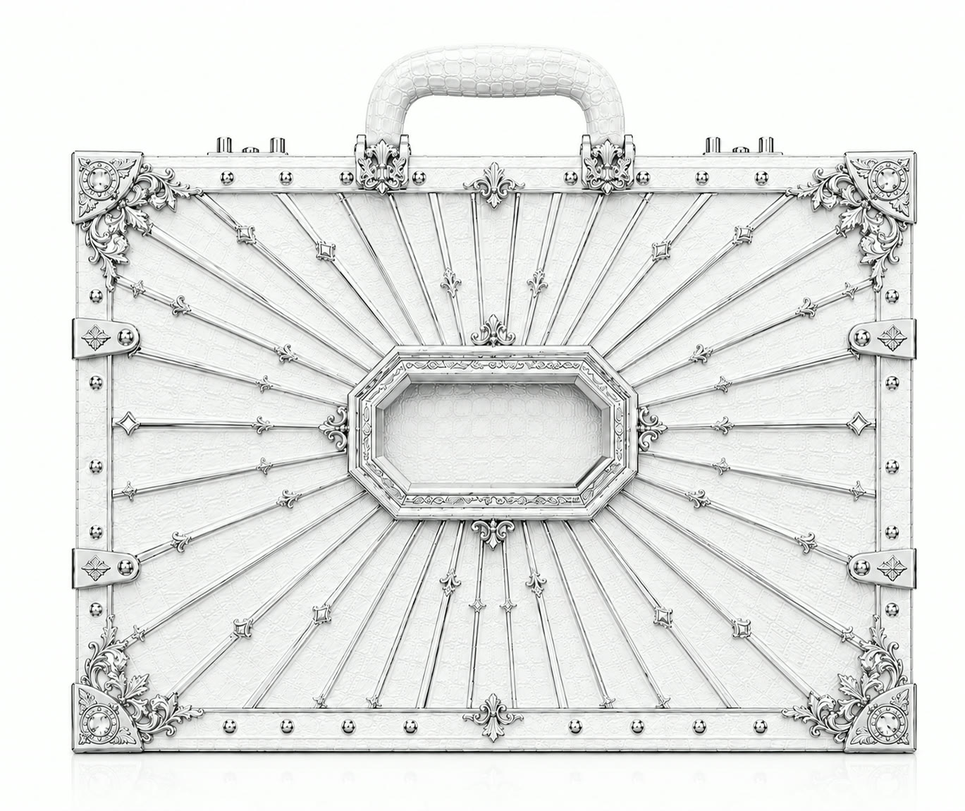 White case, silver sunray lid
